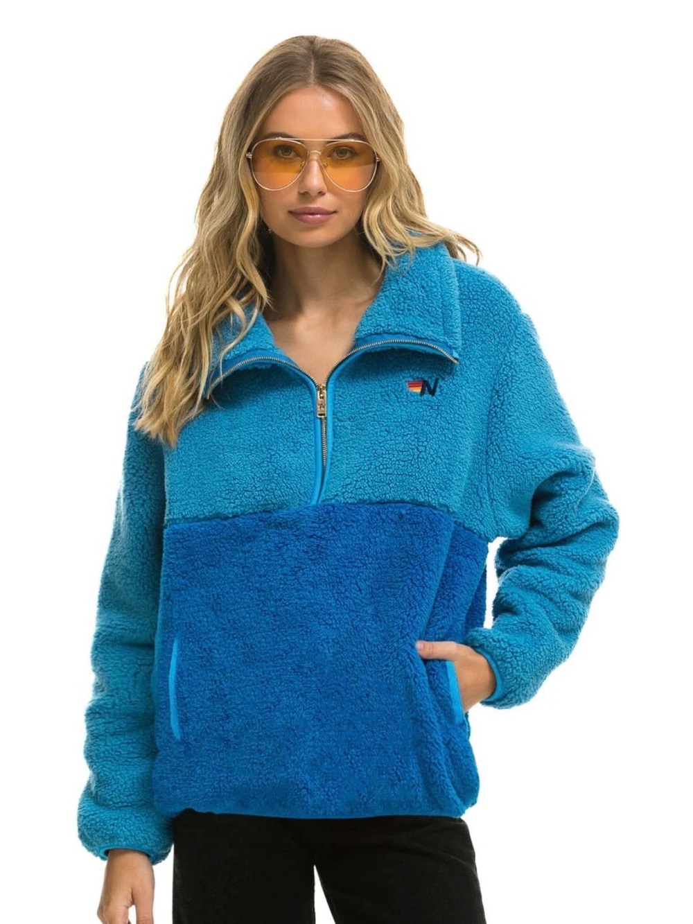 Aviator Nation Two-Tone Blue Sherpa Half-Zip Hoodie